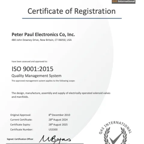 Connecticut ISO 9001 – Peter Paul Electronics Co., Inc.